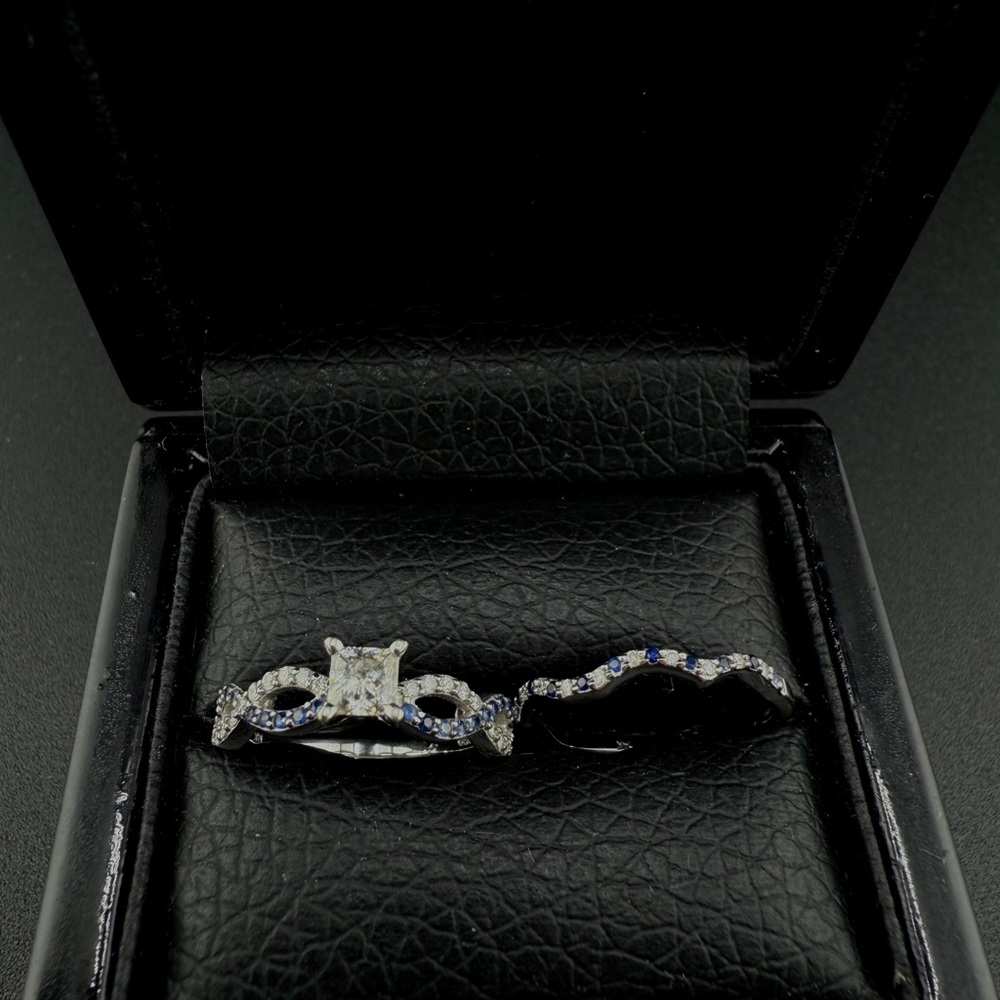 14k white gold & sapphire wedding ring set - Picture 2 of 8